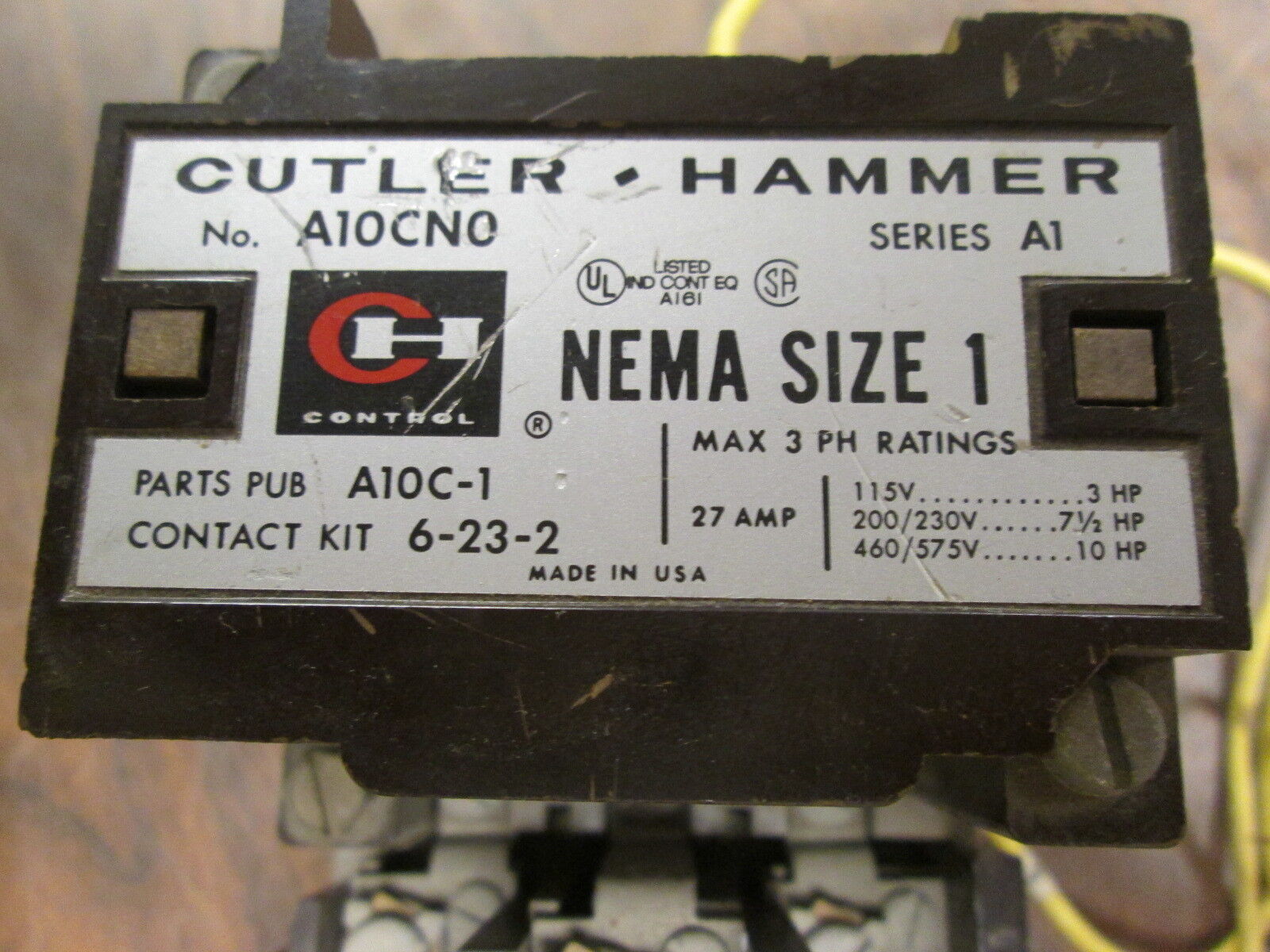 Cutler-Hammer Size 1 Starter A10CN0 120V Coil 27A *Missing Reset Button* Used