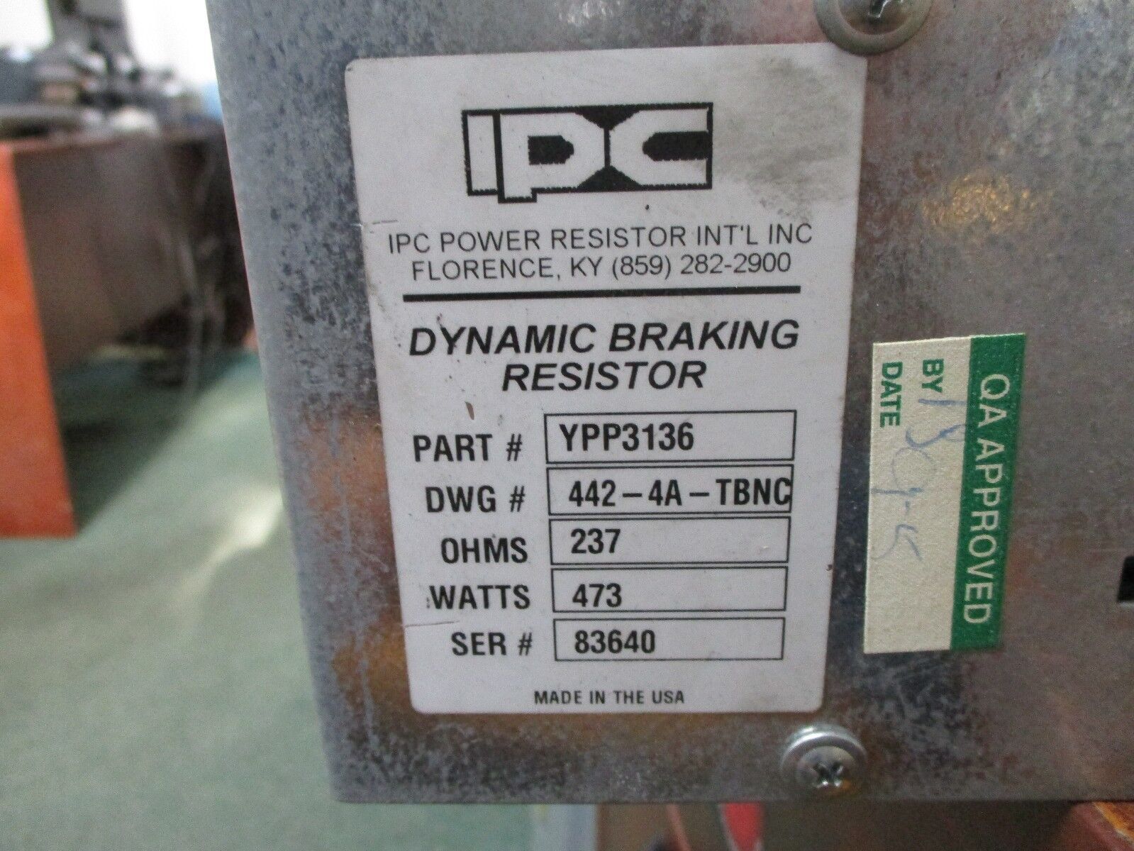 IPC Dynamic Braking Resistor YPP3136 237 Ohms 473W Used