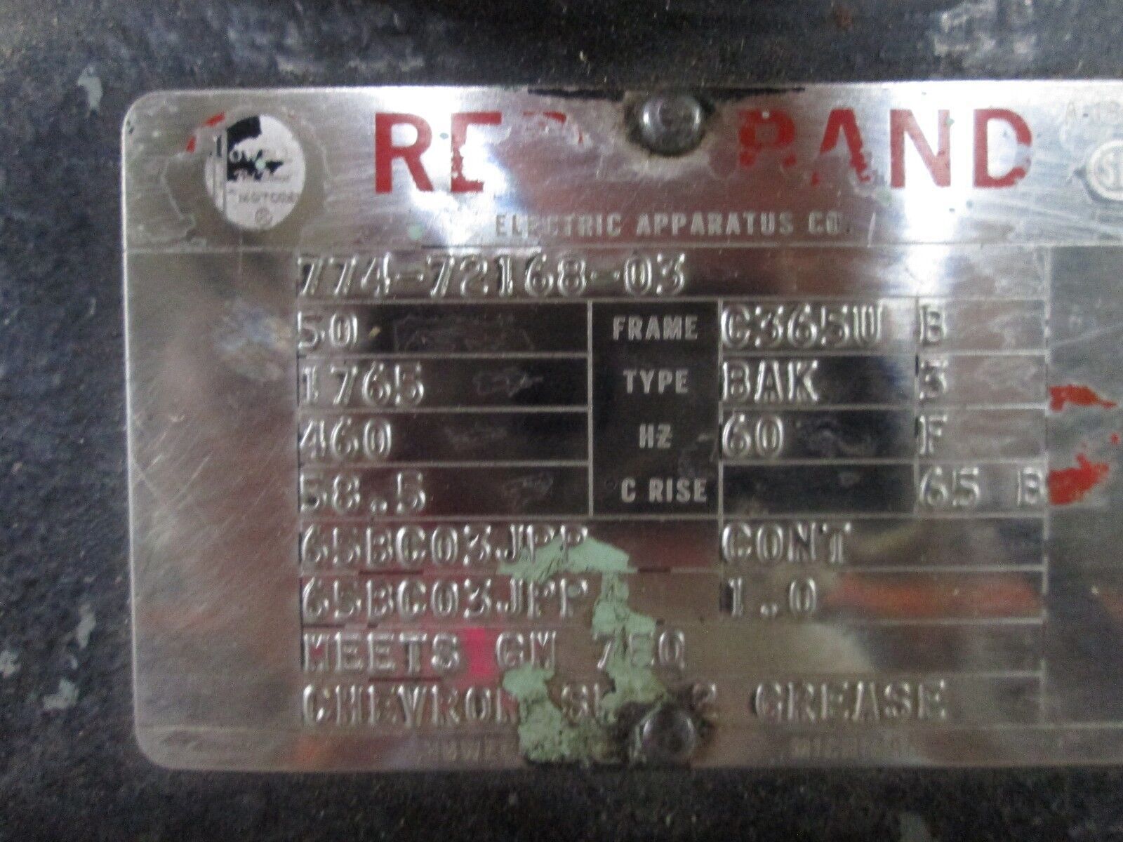 Electric Apparatus Co. Red Band AC Motor 774-78168-03 50HP 1765RPM 460V 58.5A