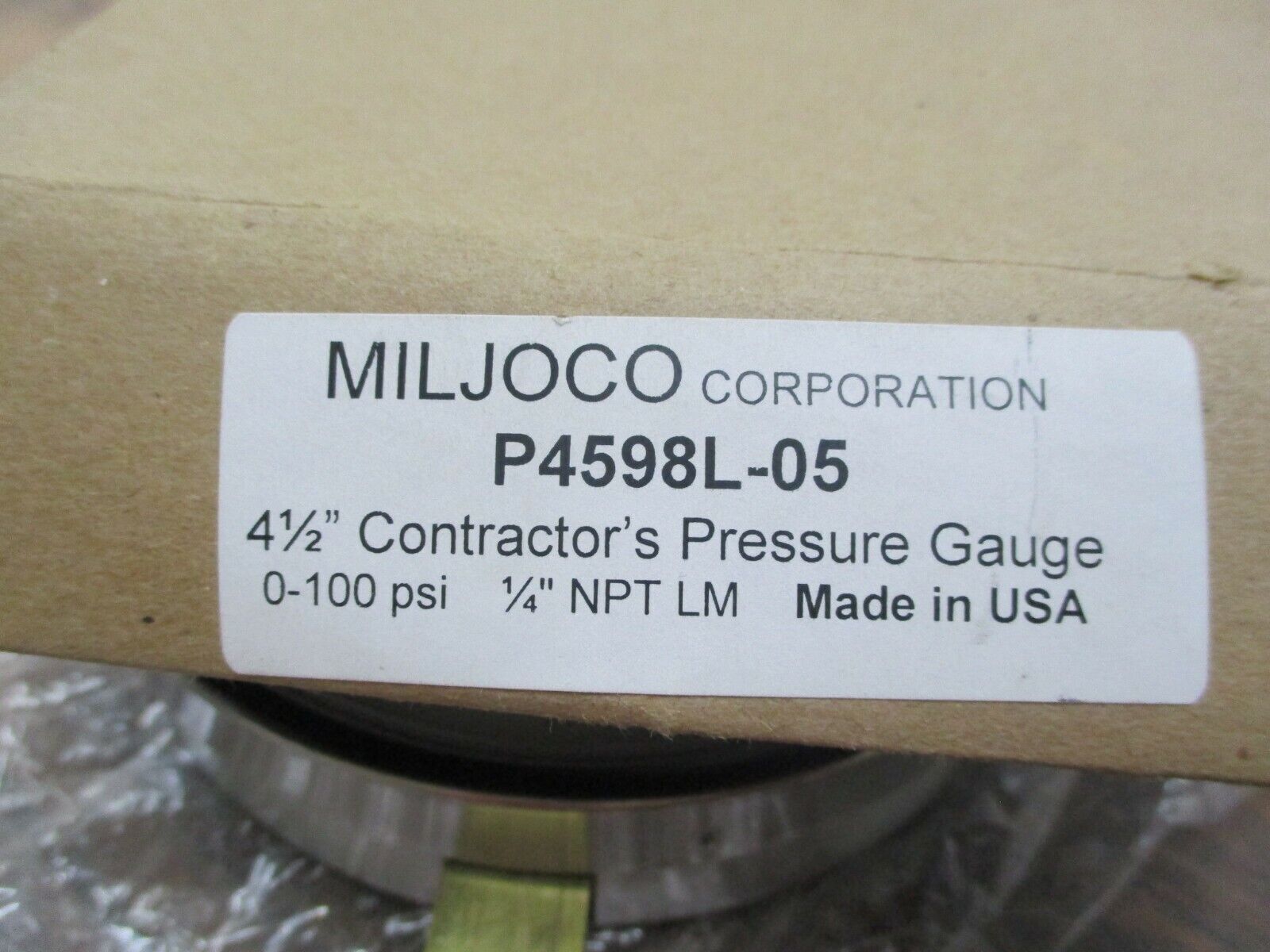 MILJOCO Contractor's Pressure Gauge P4598L-05 4-1/2" 0-100PSI 1/4" NPT LM