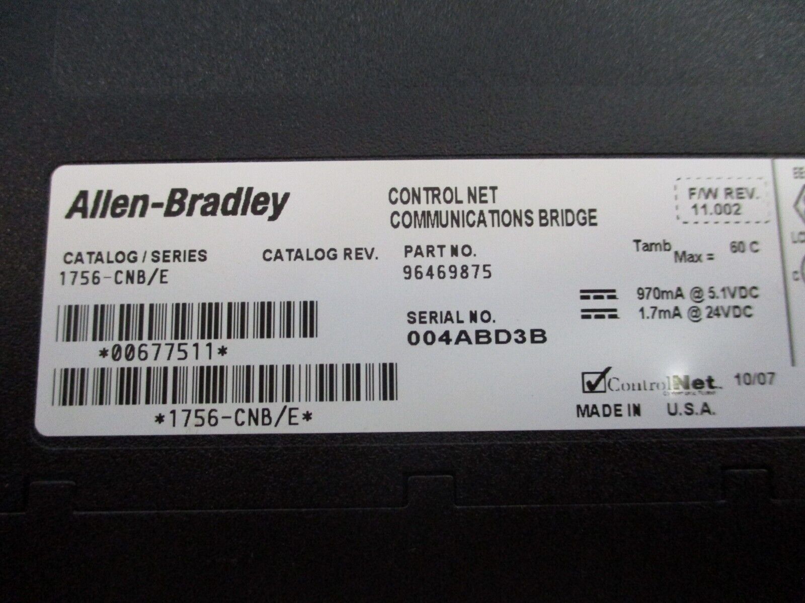 Allen-Bradley ControlLogix Control Net Comm. Bridge Module 1756-CNB/E Used