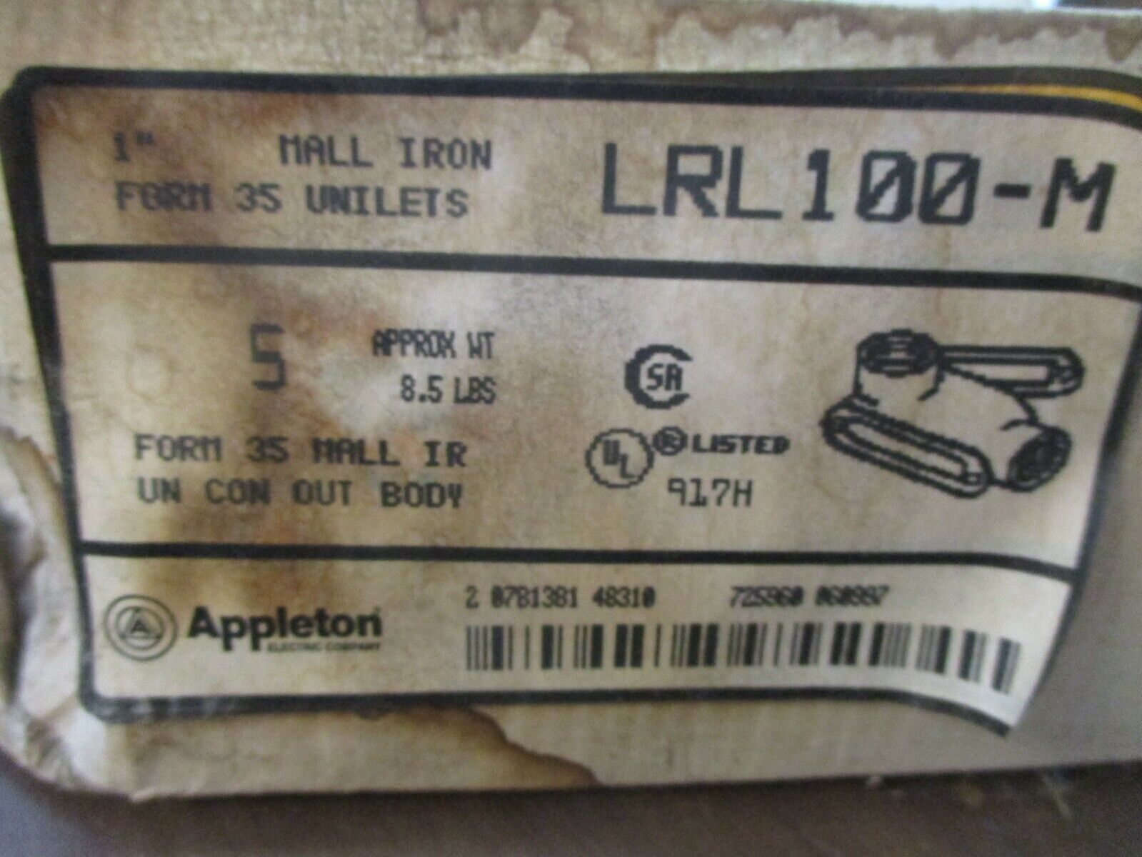 Appleton Unilet LRL100-M 1" *Box of 4* *Damaged Box* New Surplus