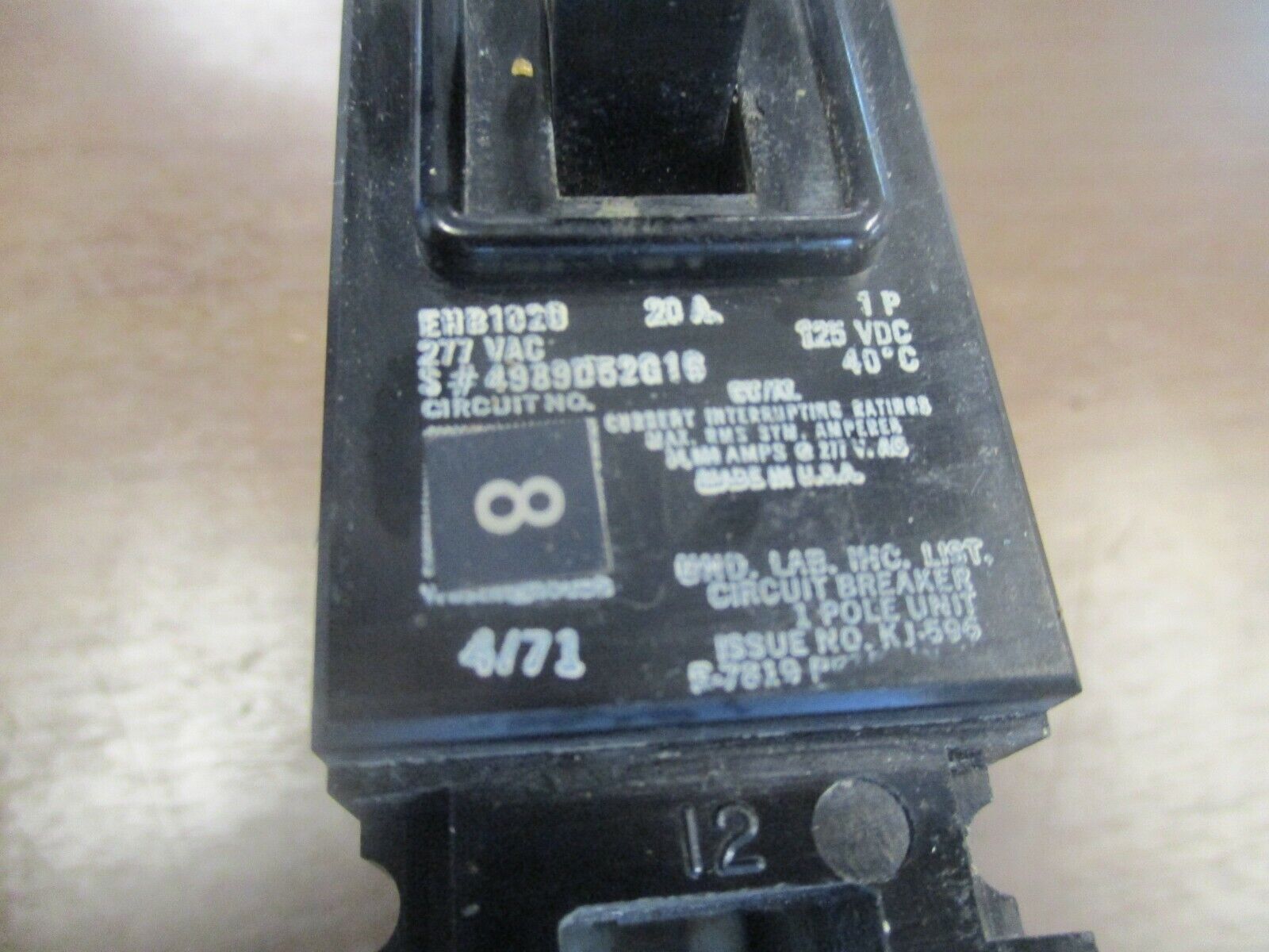Westinghouse Circuit Breaker EHB1020 20A 277V 1P *Lot of 4* Used