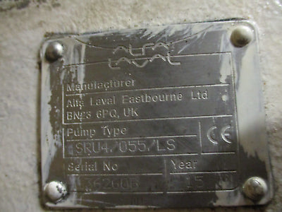 Alfa Laval Rotary Lobe Pump SRU4/055/LS 14.64 GD Per 100 Rev Used.