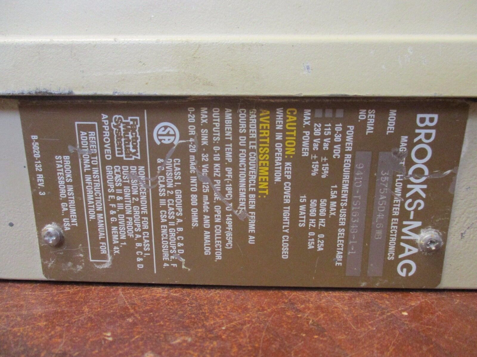 Brooks-Mag Magnetic Flowmeter 3575A5D4L6WB Used