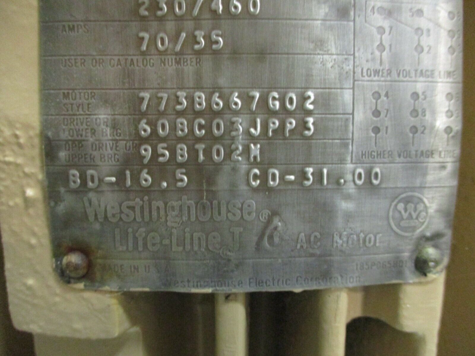 Westinghouse Life-Line T Vertical Mount AC Motor 773B667G02 30HP 1200RPM Used