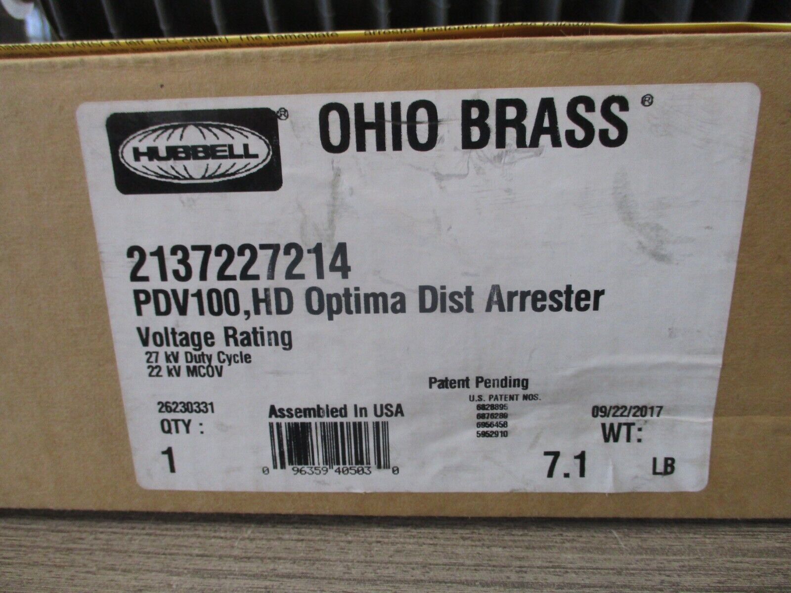 Hubbell Ohio Brass PDV100 HD Optima Dist Arrester 2137227214 27KV Duty Cycle