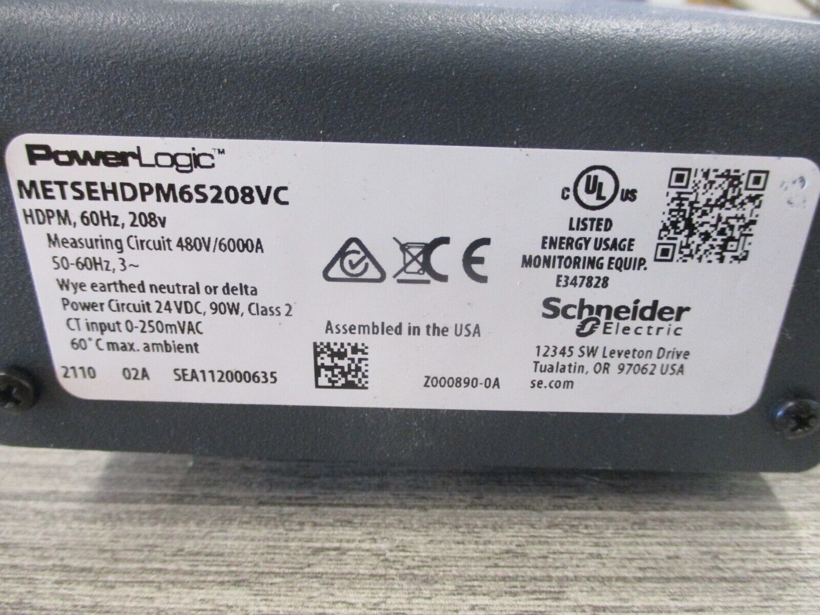 Schneider Electric PowerLogic HDPM6000 Base Unit METSEHDPM6S208VC 480V 6000A