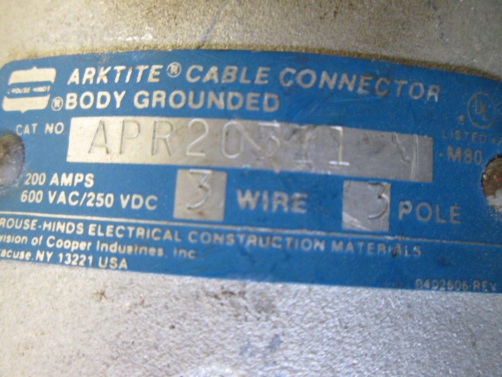 Crouse-Hinds Plug & Connector Set AP203511 APR20311 200A 600V 3P 3W Used