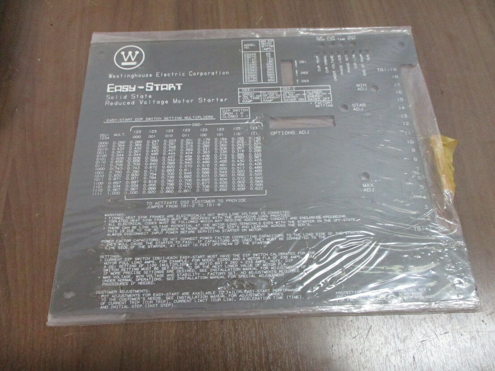 Westinghouse Easy-Start Protective Cover 2D66881H01 Rev. 4 *No Box* New Surplus