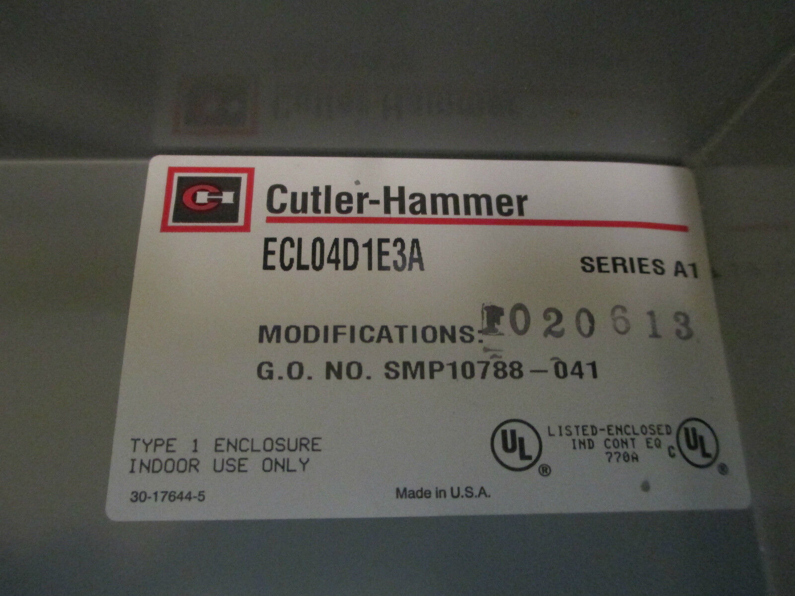 Cutler-Hammer Lighting Contactor, ECL04D1E3A, 60A, 208V 3Pole, New Surplus