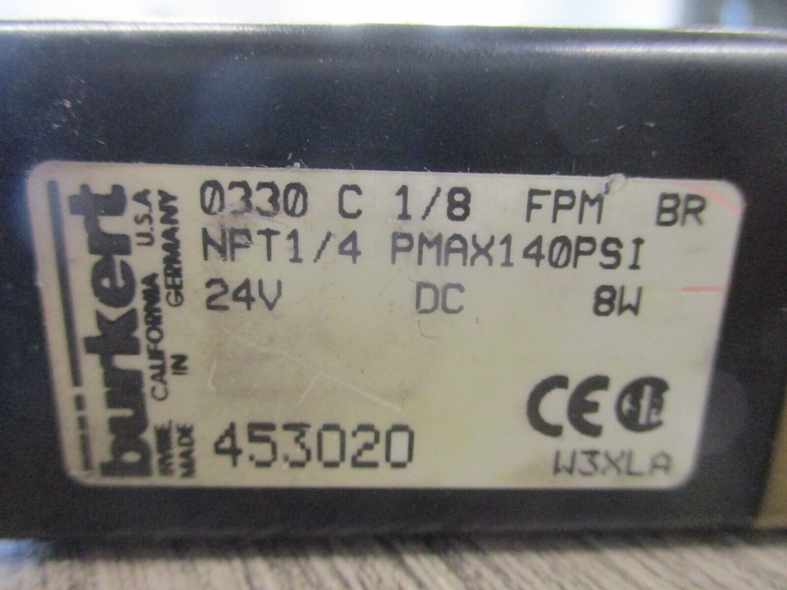 Burkert Solenoid Valve 0330 C 1/8 24VDC Used