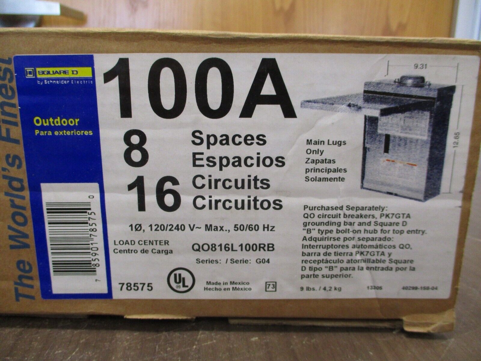 Square D Outdoor Load Center QOB816L100RB Ser. G04 100A 120/240V 1Ph 50/60Hz