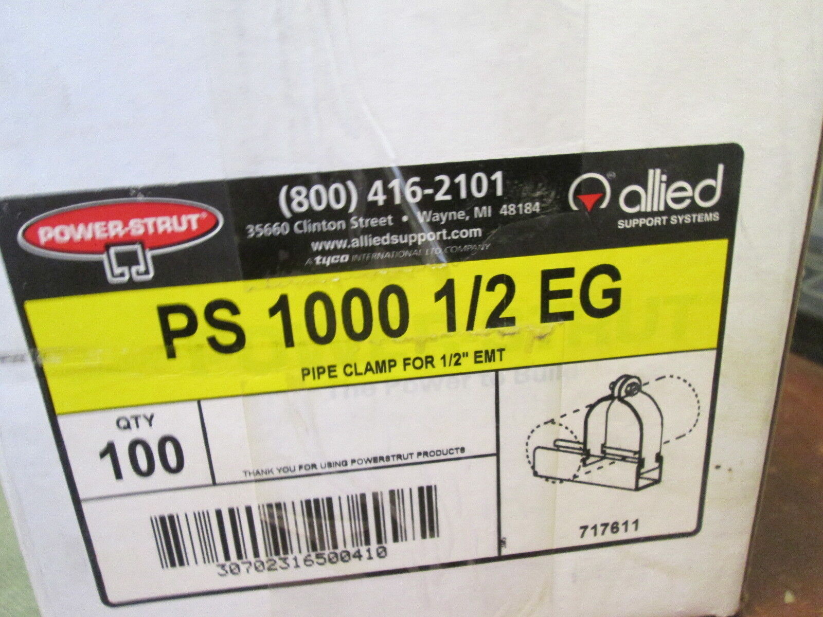 Allied Power-Strut Pipe Clamp PS 1000 1/2 EG Size: 1/2" "Box of 100" New Surplus