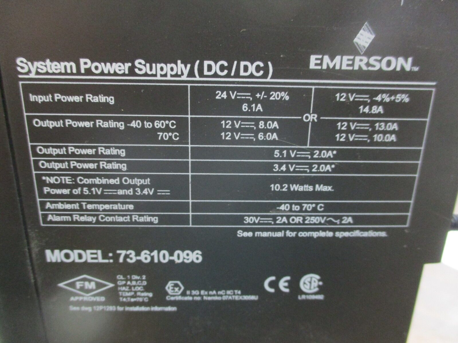 Emerson Delta V Model 73-610-096 System Power Supply 12P3935X032 Dual DC/DC Used