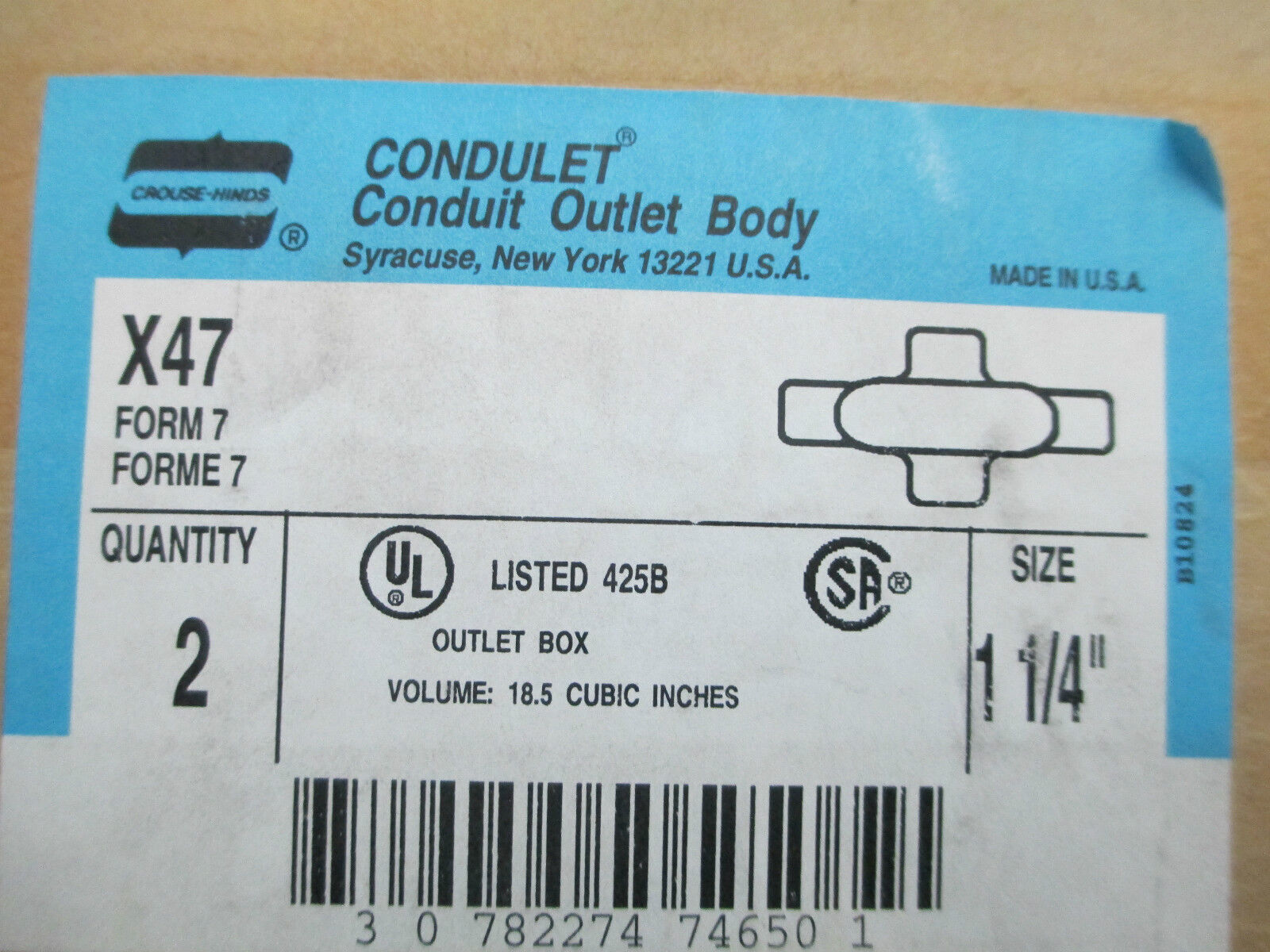 Crouse Hinds 4 Way Conduit Outlet Body X47, 1-1/4" Box of 2! New in Box!!!