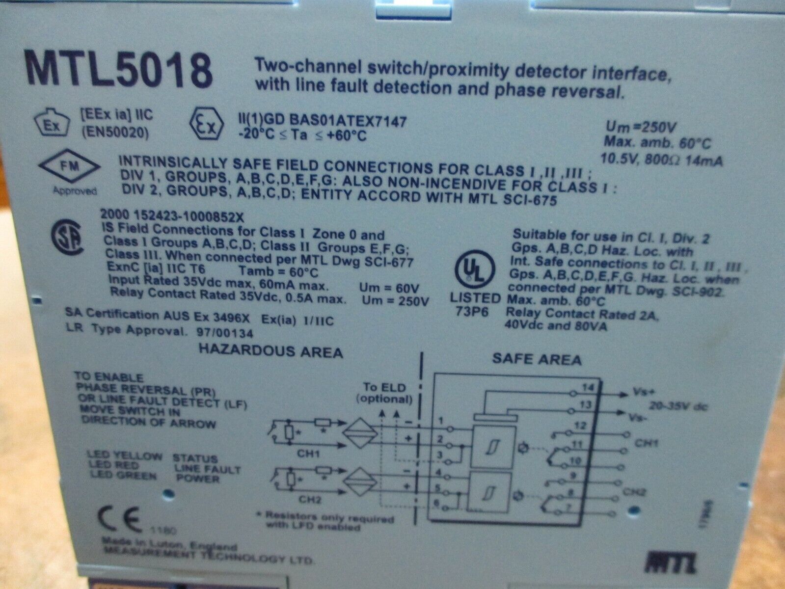 Measurement Technology 2-Ch Switch/Proximity Detector Interface Module MTL5018