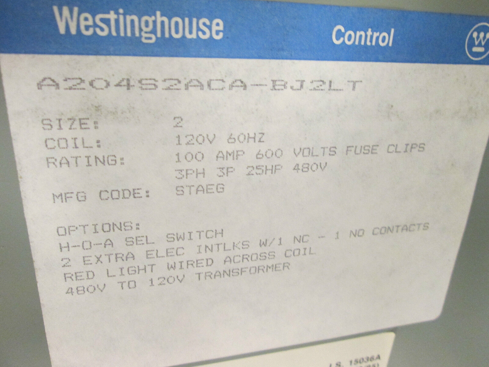 Westinghouse Fusible Combination A204S2ACA-BJ2LT Size 2 100A New Surplus