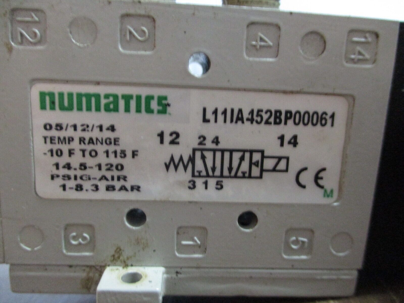 Numatics Solenoid Air Control Valve L11IA452BP00061 14.5-120PSIG -10-115°F Used
