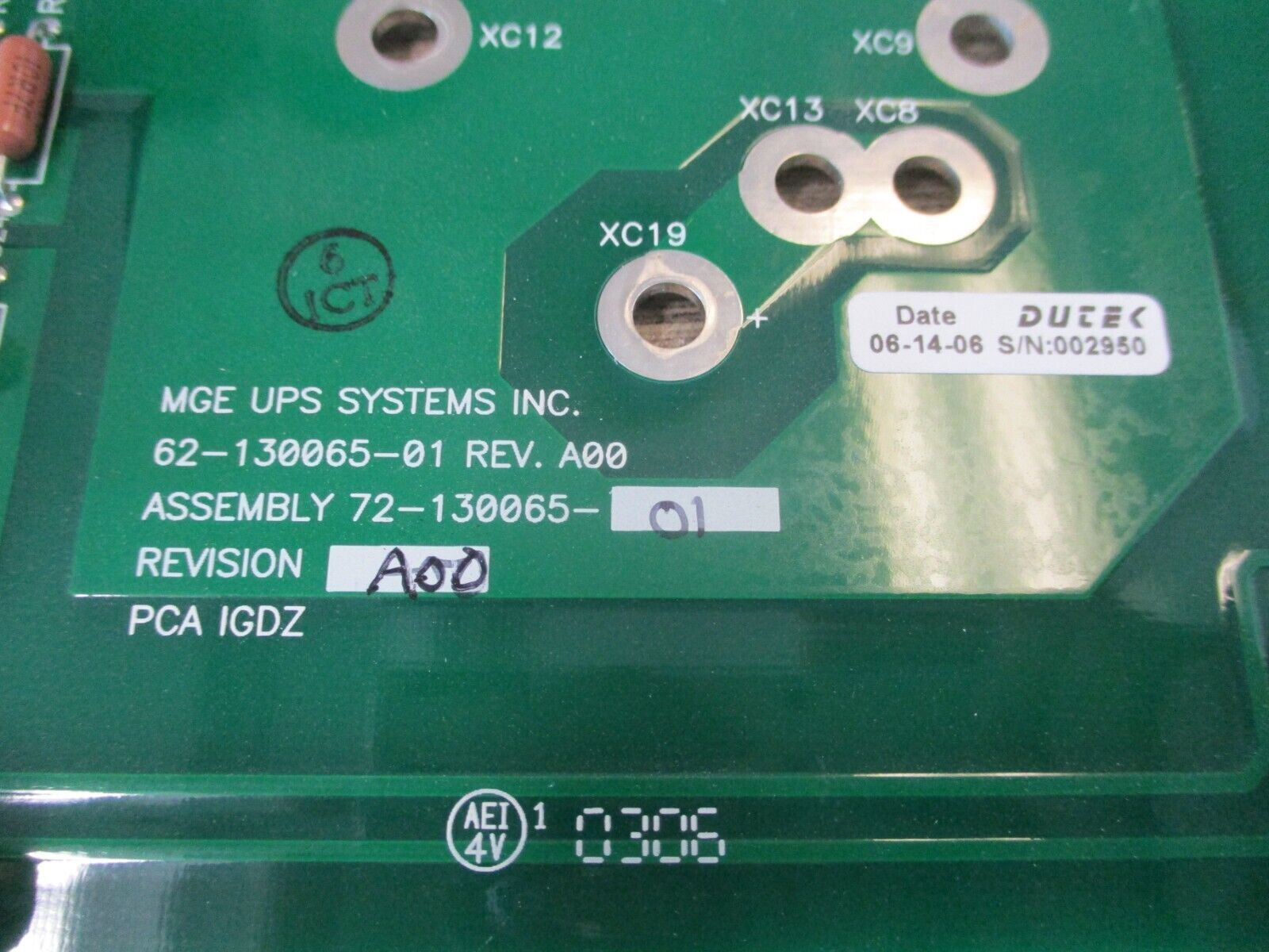 MGE Control Board Assembly 72-130065-01 Rev. A00 Used.