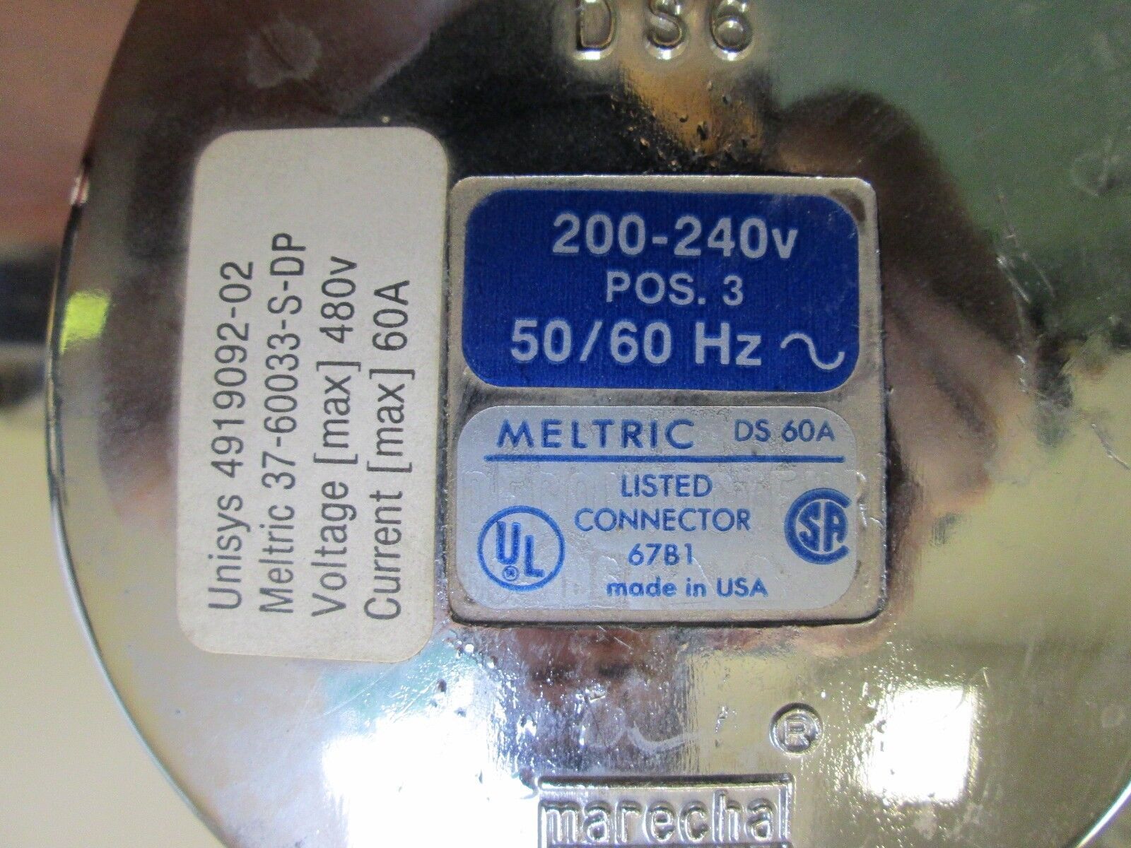 Meltric Receptacle 37-60033-S-DP 60A 480V Used