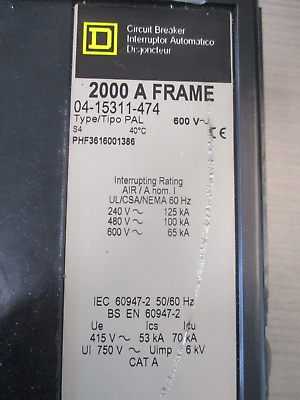 Square D Circuit Breaker PHF3616001386 1600A 600V Used