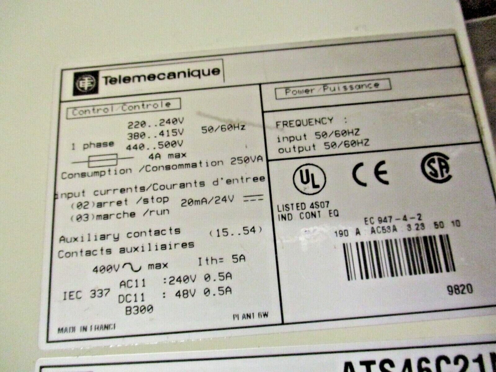 Square D Altivar 46 Soft Start ATS46C21N 150HP 460V 190A 50/60Hz Used
