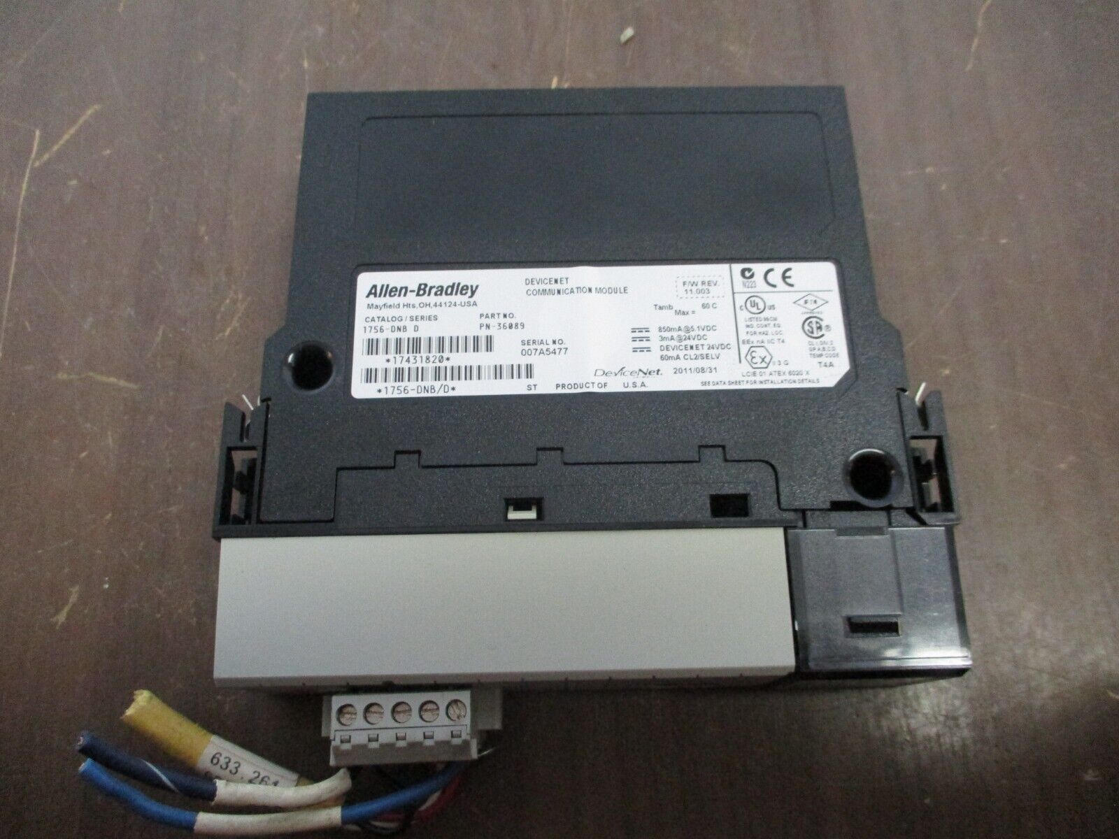 Allen-Bradley DeviceNet Comm. Module 1756-DNB Ser. D F/W Rev. 11.003 Used