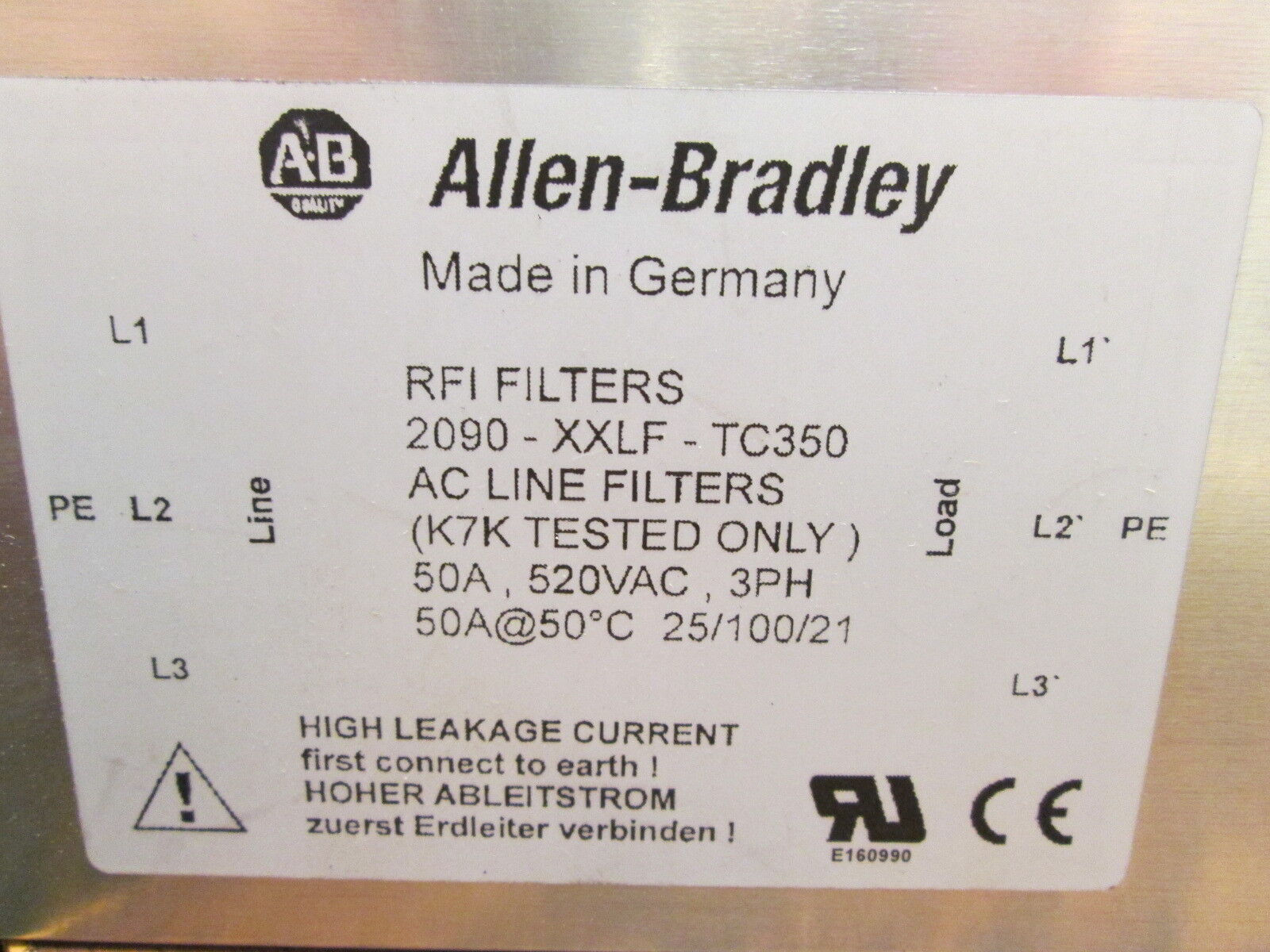 Allen-Bradley RFI/AC Line Filters 2090-XXLF-TC350 50A 520V 3Ph Used