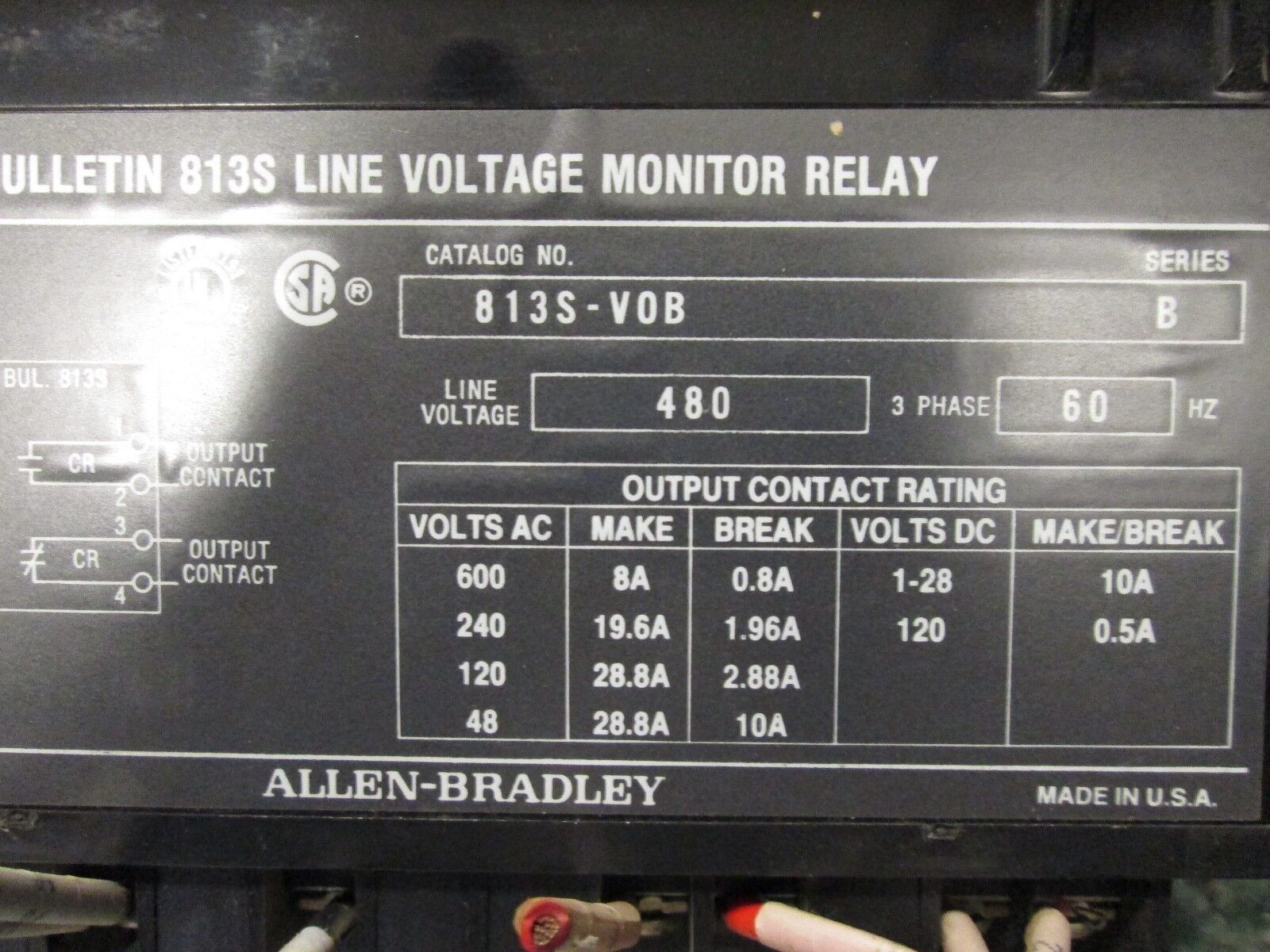 Allen-Bradley Line Voltage Monitor Relay 813S-V0B 480V 60Hz 3Ph Used