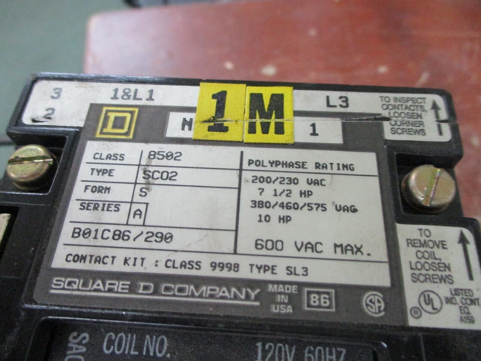 Square D Size 1 Starter 8502 SCO2 120V Coil 600V Used