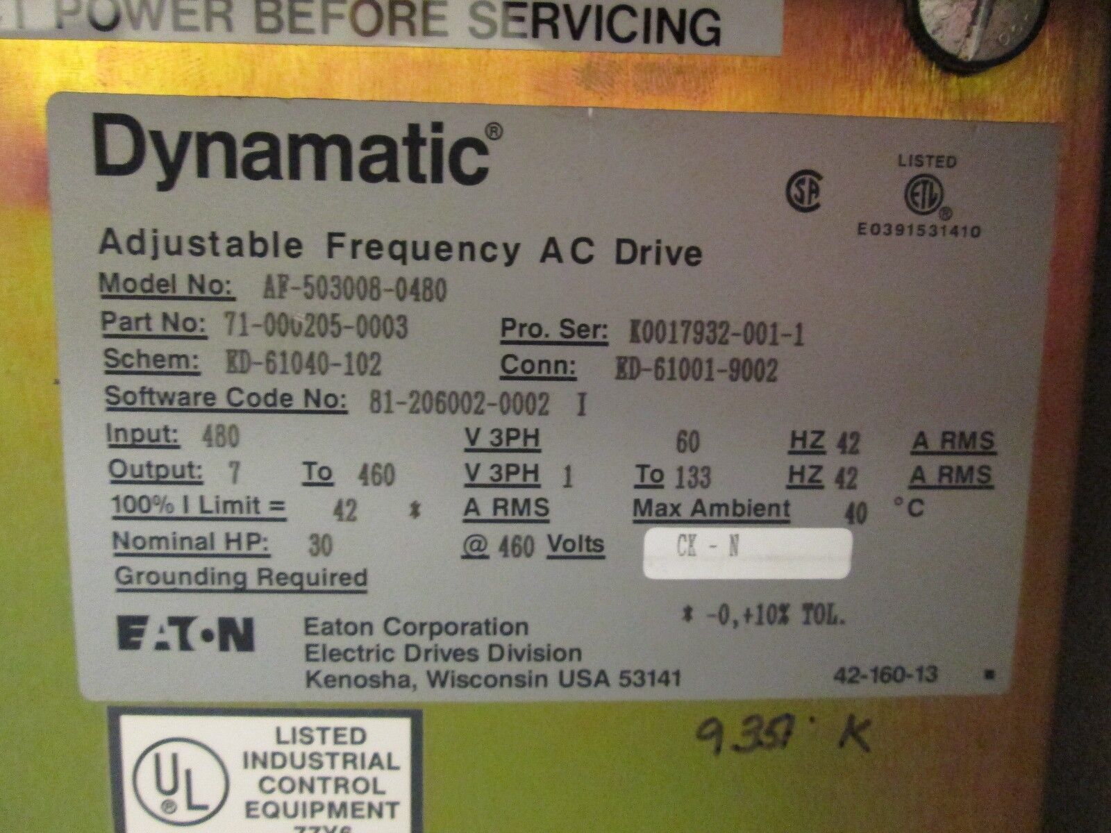 Eaton AF5000 + AC Drive AF-503008-0480 30HP Used