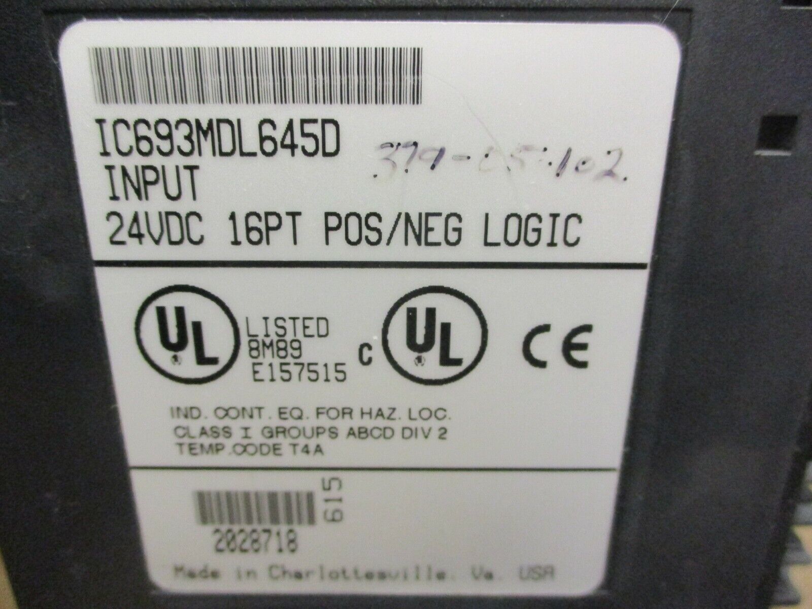 GE Fanuc Input Module IC693MDL645D 24VDC 16PT *Missing Terminal Cover* Used