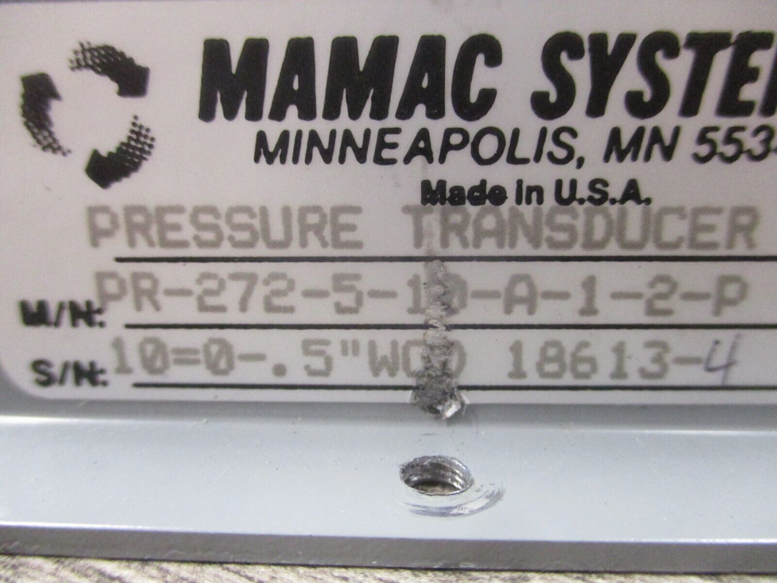 Mamac Systems Pressure Transducer PR-272-5-10-A-1-2-P Used