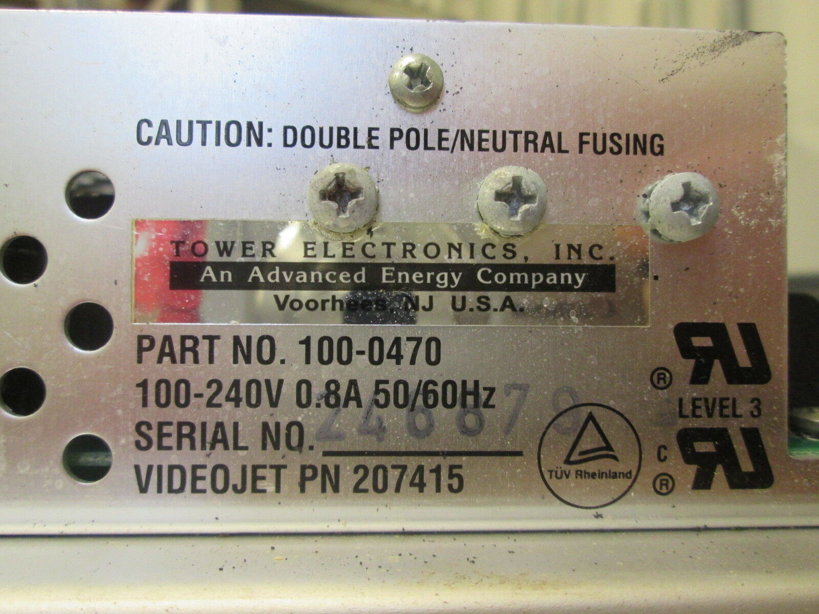 Tower Electronics Power Supply 100-0470 100-240V 0.8A 50/60Hz Used