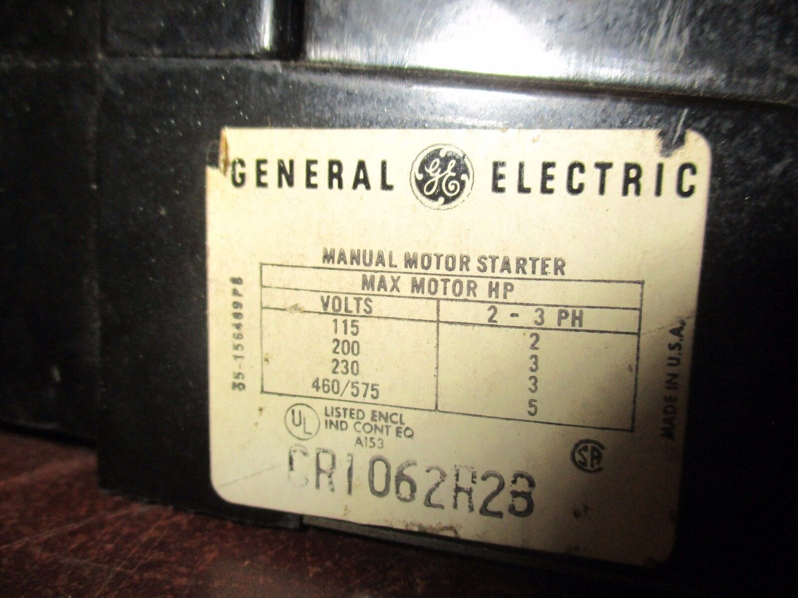 GE Manual Motor Starter CRI062R2B Used
