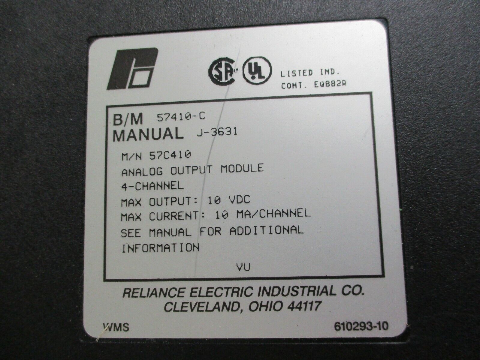 Reliance Electric Isolated Analog Output Module 57C410 B/M: 57410-C Used
