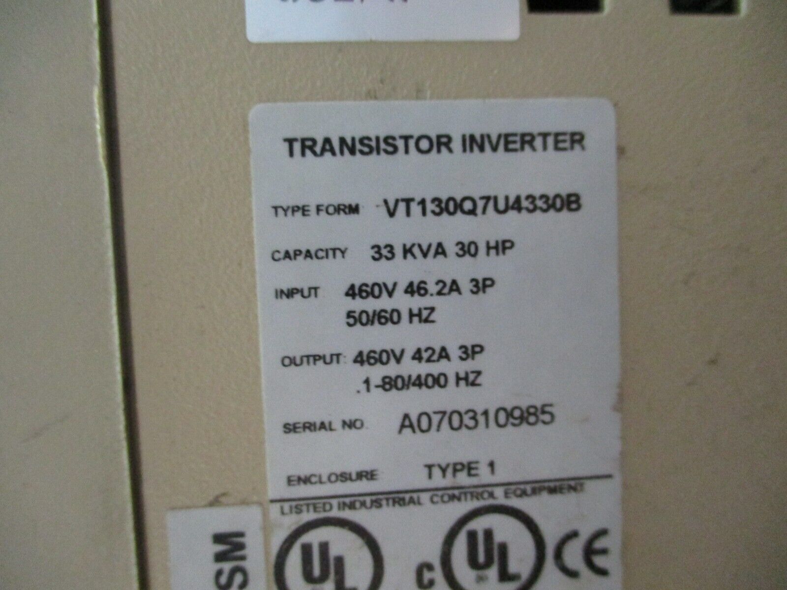 Toshiba Q7 AC Drive VT130Q7U4330B 30HP 3Ph *Bent Mounting Foot* Used