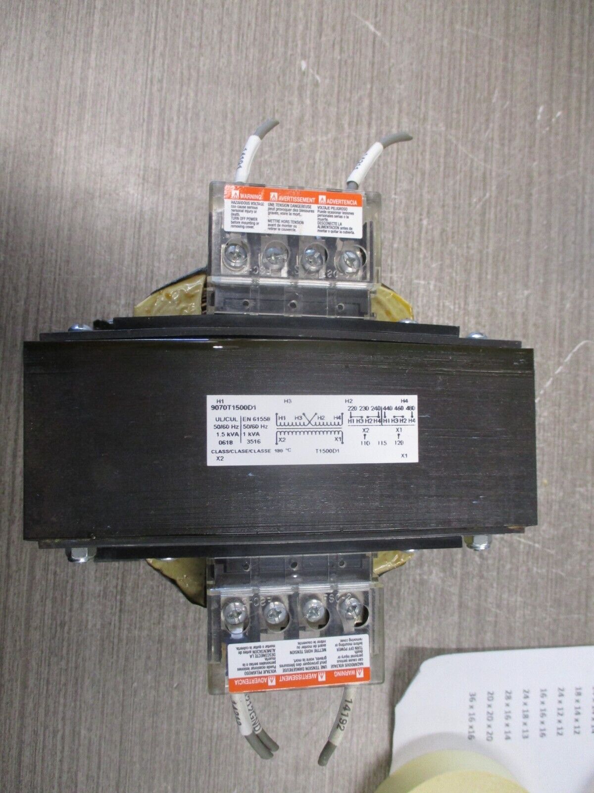 Square D Transformer 9070T1500D1 1.5KVA Pri:240/480V Sec:120 50/60Hz Used