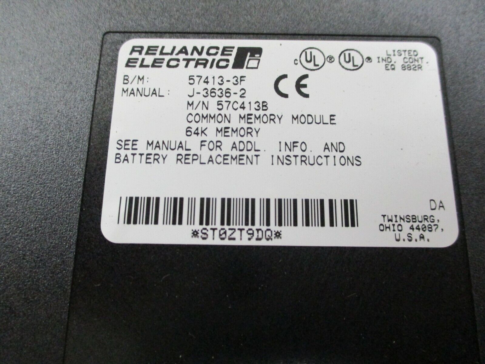 Reliance Electric Common Memory 64K Module 57C413B B/M: 57413-3F Used
