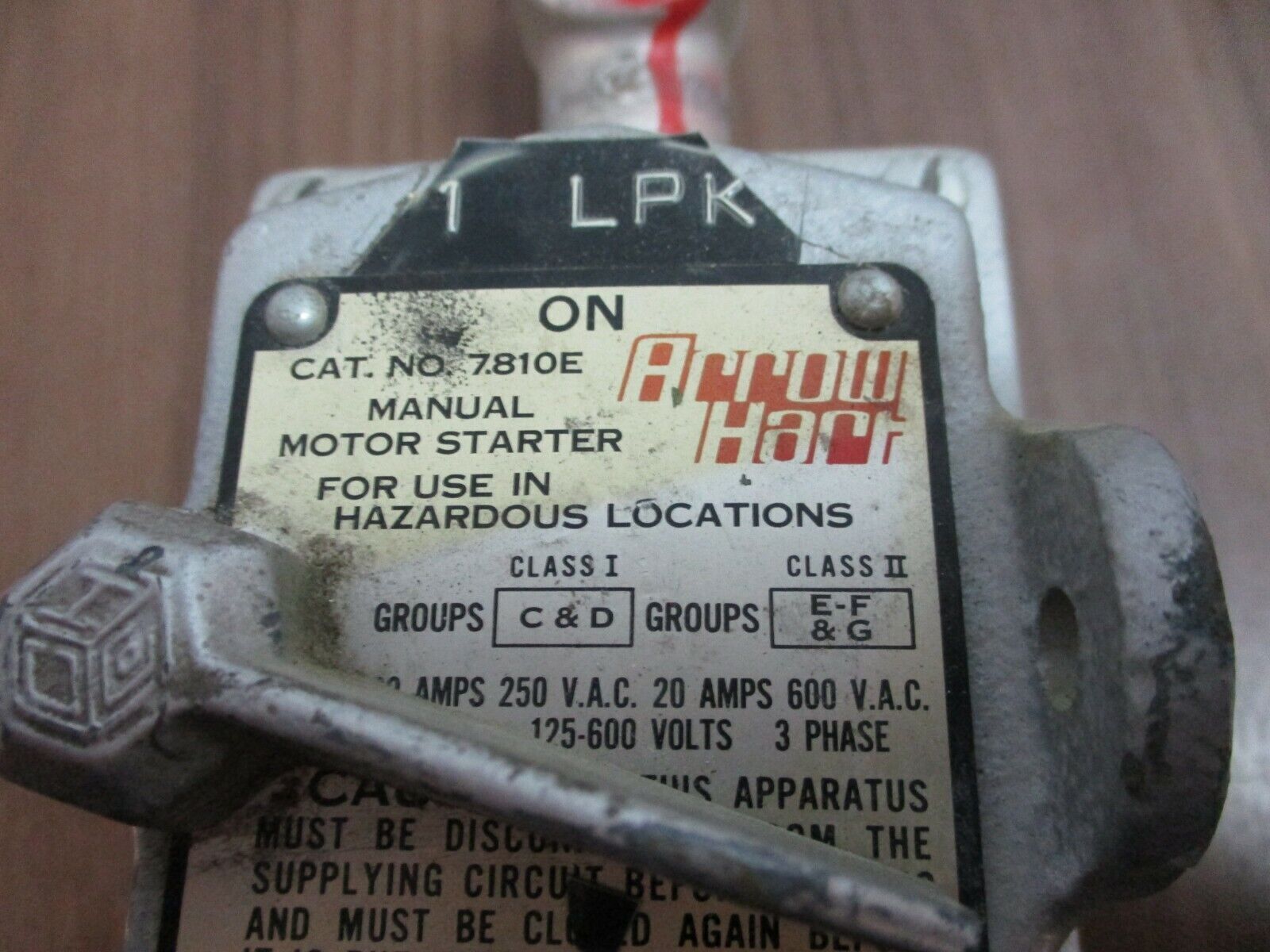 Arrow Hart Explosion Proof Manual Starter 7.810E 20/30A 600/250VAA 3ph Used
