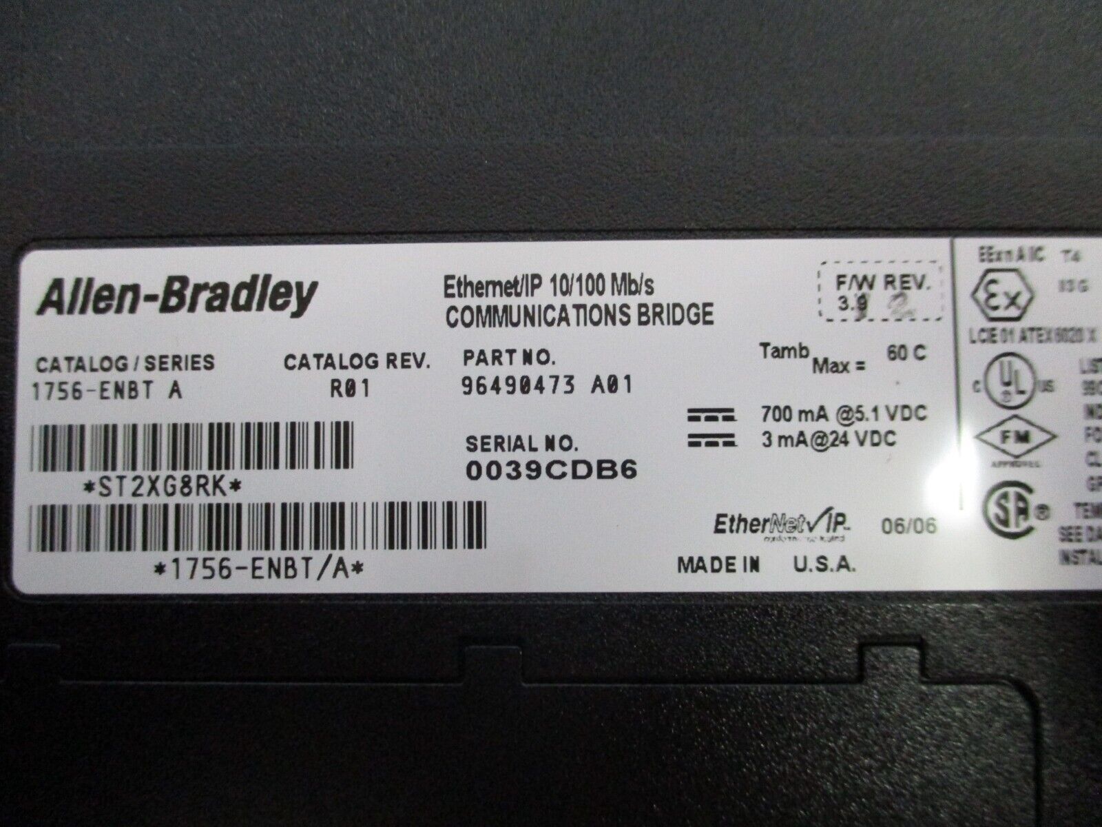 Allen-Bradley Ethernet/IP Comm. Bridge Module 1756-ENBT Ser. A Rev. R01 Used