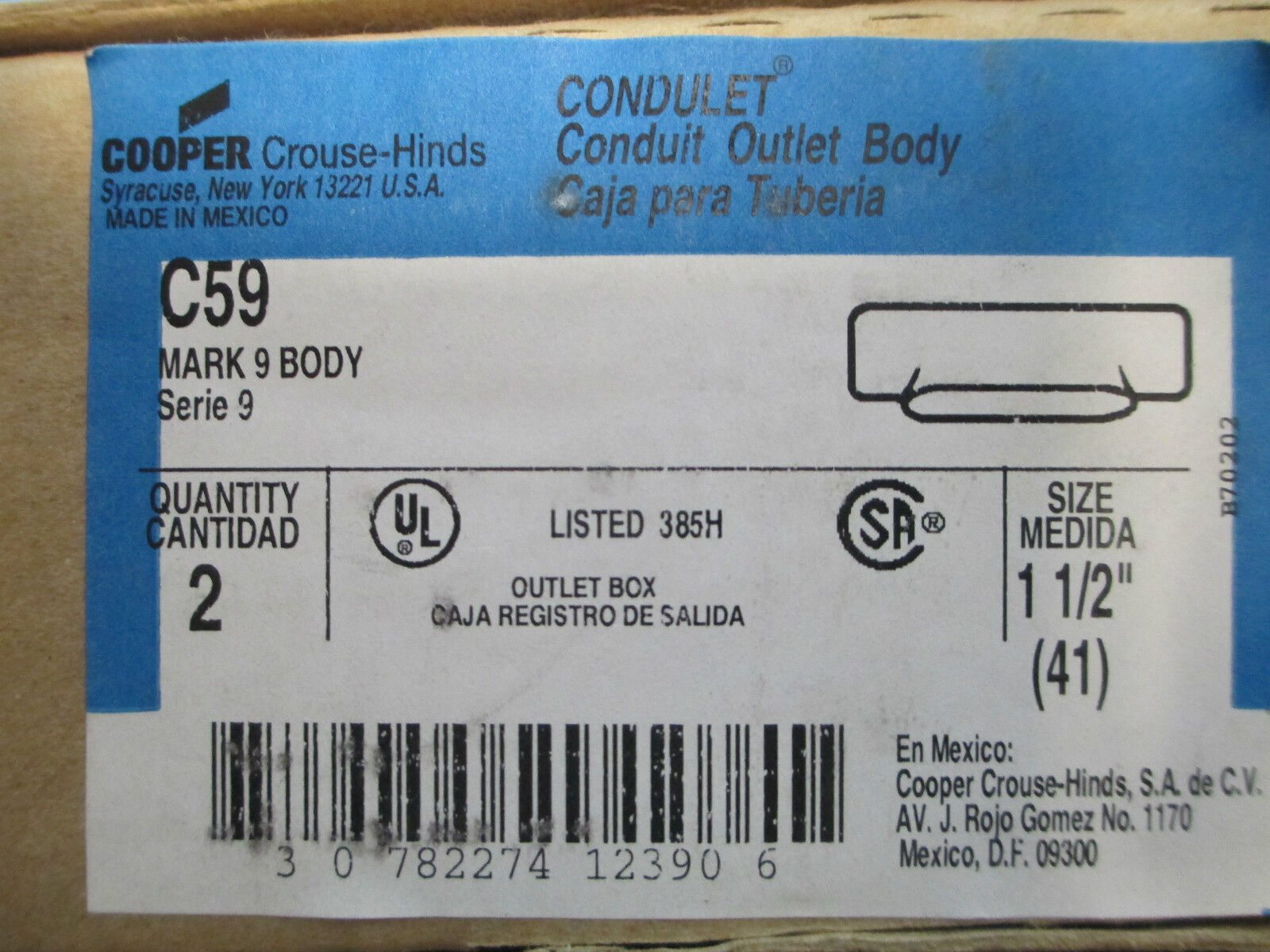 Crouse Hinds 1-1/2" Conduit Outlet Body C59, Mark 9 Body,Box of 2! New in Box!!!