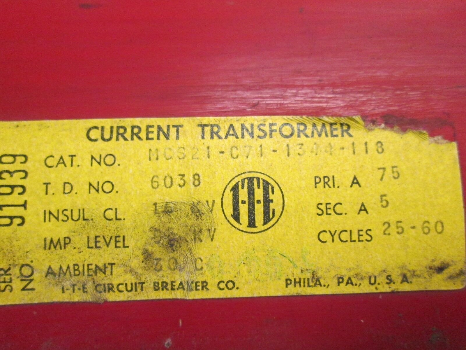 ITE Current Transformer MCS21-C71-1344-118 Ratio 75-5A 14 KVA