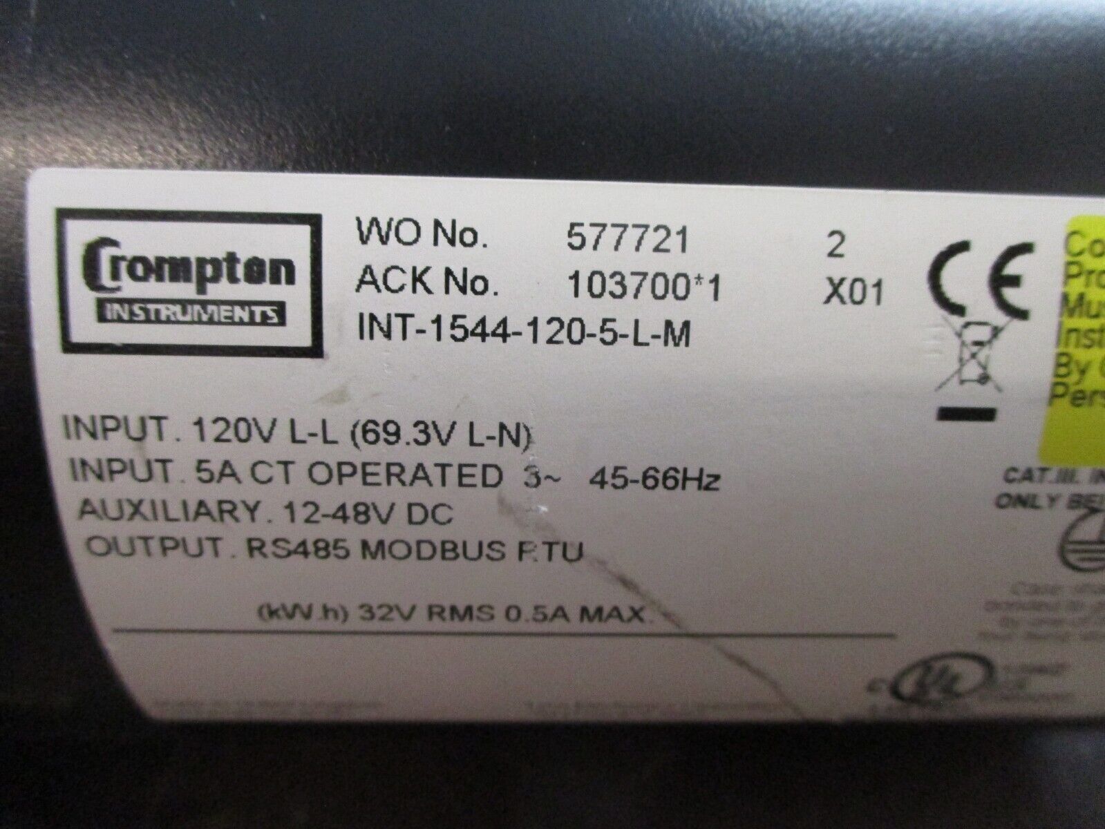 Crompton Integra 1540 Digital Meter INT-1544-120-5-L-M Input: 120V Aux: 12-48VDC