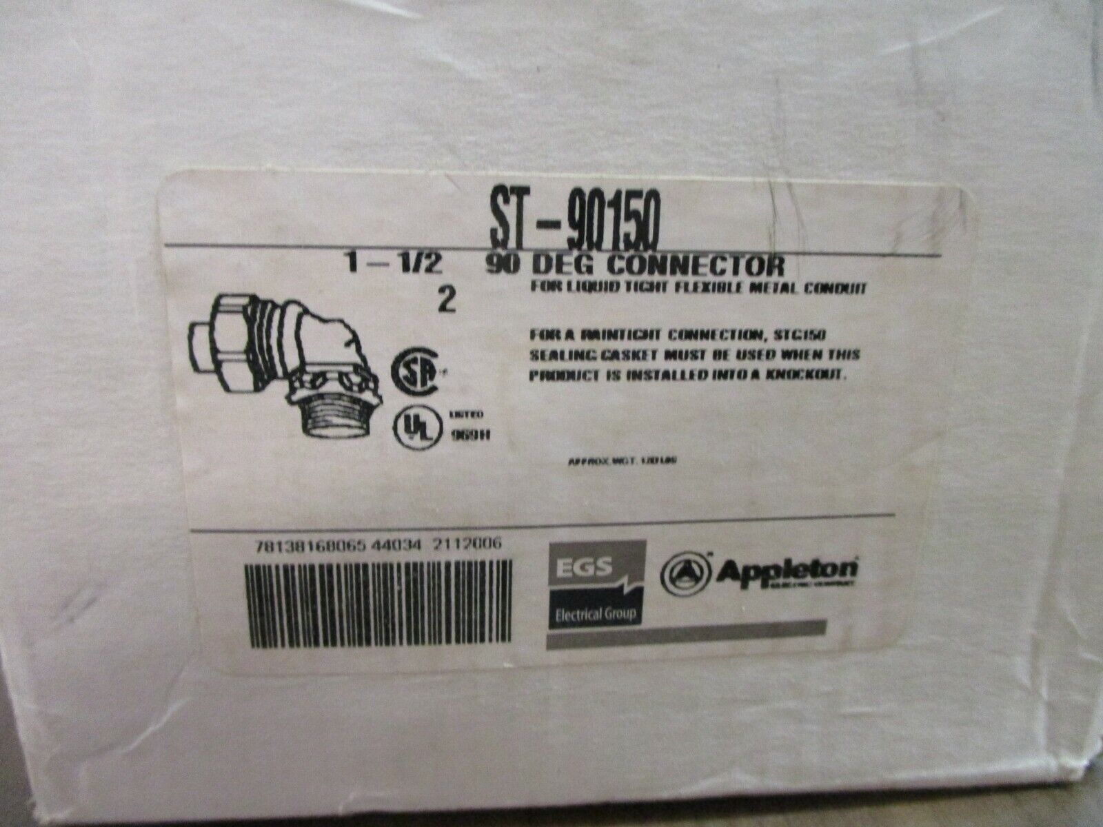 Appleton 90° Connector ST-90150 1½" New Surplus