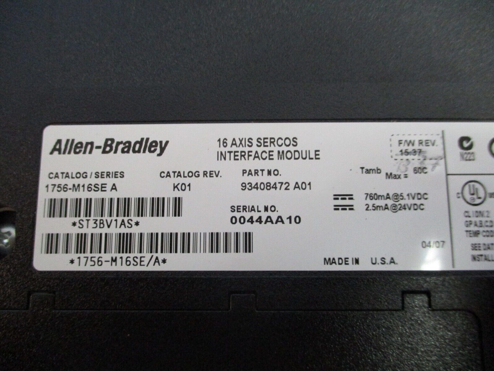 Allen-Bradley 16-Axis Sercos Interface Module 1756-M16SE Ser. A Rev. K01 Used