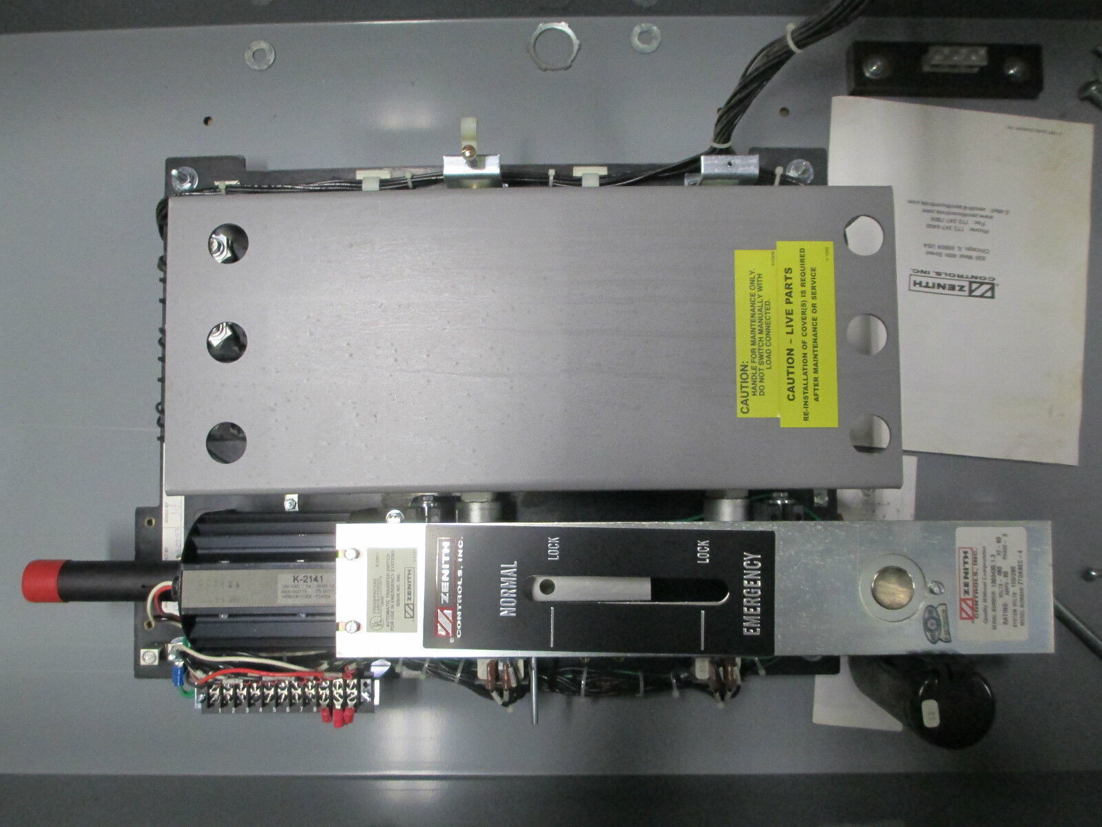 Zenith Transfer Switch ZTGK8EC-4, 80A 480V 3PH, Nema 1 Enclosure w/ Timer Used
