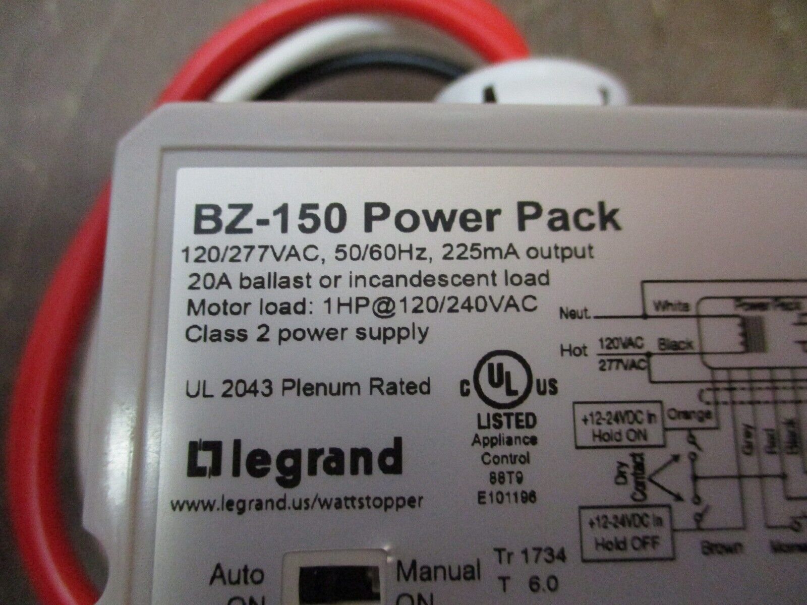 Legrand Wattstopper Power Pack BZ-150 120/277V, 50/60Hz 24VDC 225mA Man/Aut-on