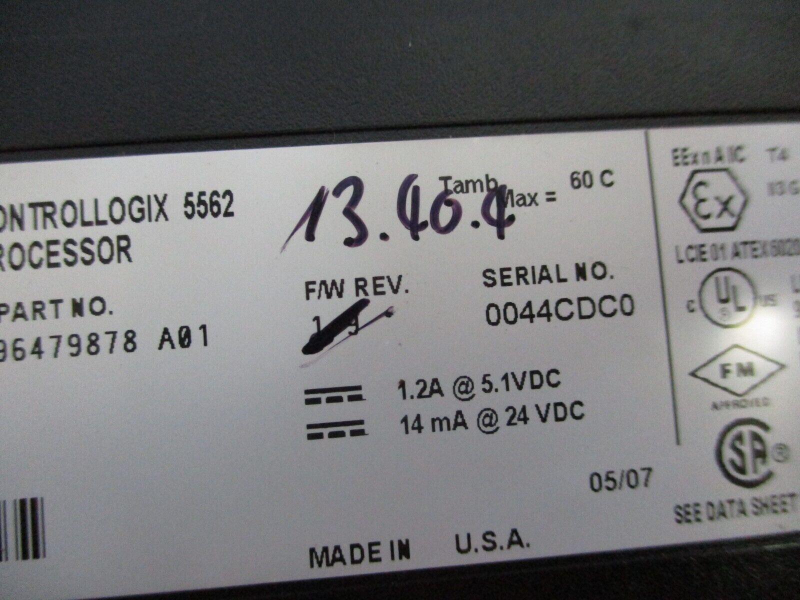 Allen-Bradley Logix PAC ControlLogix 5562 Processor Unit 1756-L62 Ser. B Used